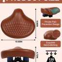 Wide Bike Seat for Women Men, Comfortable Soft Classic Vintage Padded Bicycle Saddle Cushion, Large Comfort Replacement Seat for City, Beach Cruiser, Hybrid, Ebike, Mountain, Stationary Bike