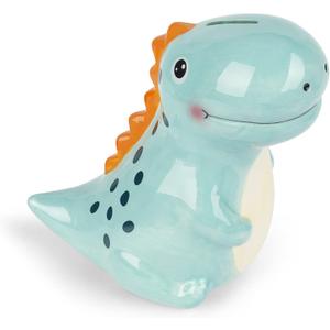 Ceramic Dinosaur Piggy Bank for Boys, Large Porcelain Coin Bank for Child, T-Rex Money Bank for Baby, Nursery Room Decor, Birthday Christmas (Green)