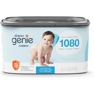 The Diaper Genie Jumbo+ Square Refill, with continuous film, can hold up to 1080 newborn-sized diapers per refill. (Blue)