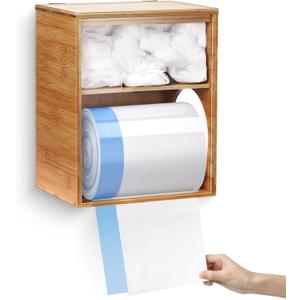 Ripeng Trash Bag Holder Dispenser Extra Large 2 in 1 Bamboo Grocery Garbage Bag Holder Plastic Trash Dispenser Roll Storage Organizer Wall Mount for Kitchen Laundry Room Under Sink
