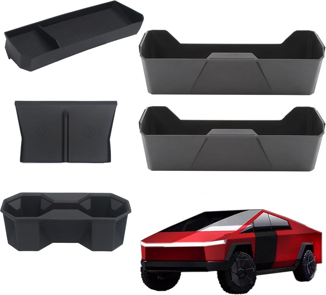 Front Under Seat Storage Box for Tesla Cybertruck Accessories 2024 2025, Hidden Underseat Storage Tray Compatible with Cyber Truck, 2PCS Black Under-seat Organizer for Driver Passenger Seat