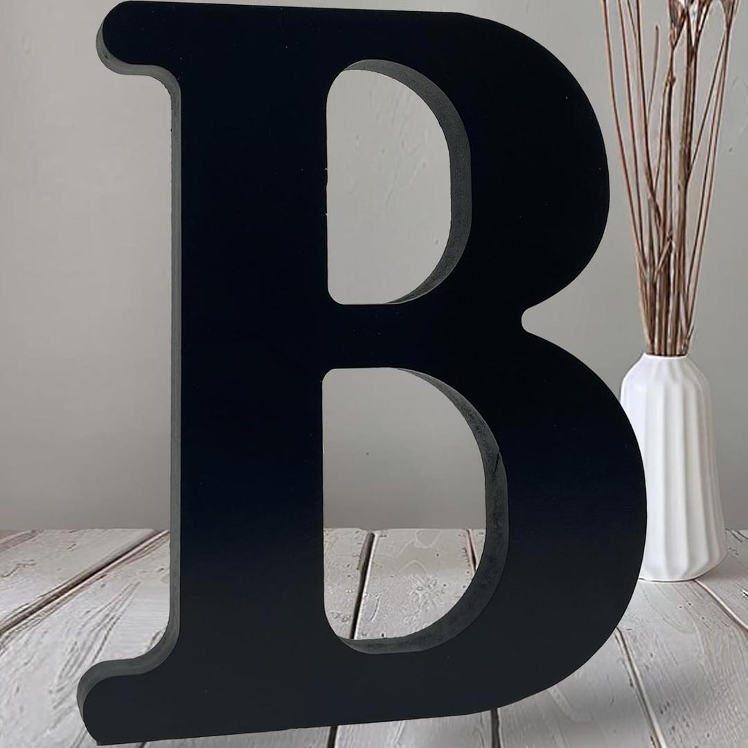 AOCEAN 12 inch Black Wood Letters Unfinished Wood Letters for Halloween Decorative Standing Letters Slices Sign Board Decoration for Craft Home Party Projects (B)