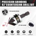 C&T 5 Piece M35 Countersink Drill Bit Set, 1/4'' 3/8'' 1/2'' 5/8'' 3/4'' with Bit Holder & Storage Case,High Speed Steel,5 Flute 82 Degree, Suitable for Drilling Copper, Metalworking, Wood, Plastic