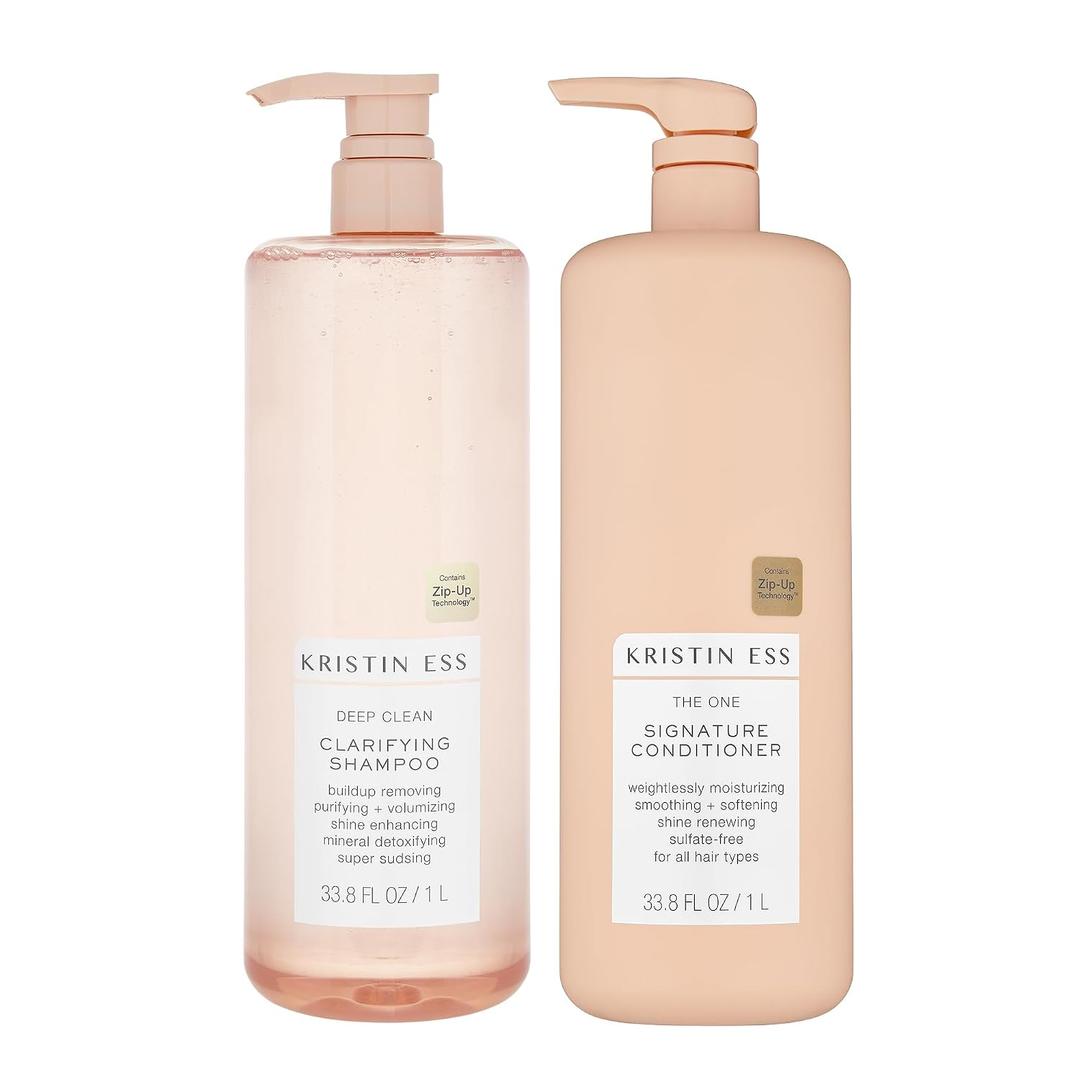 Kristin Ess Clarifying Shampoo and Conditioner Set - Shampoo and Conditioner for Women - Shampoo for Oily Hair + Build Up - Works with All Hair Types - Restores Hair Shine + Scalp Health, 33.8 fl oz