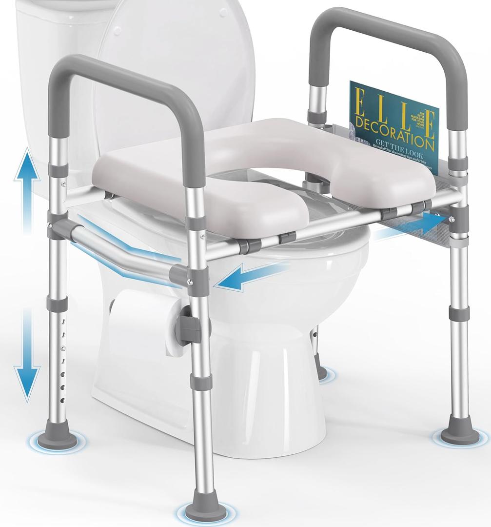 Toilet Seat Risers for Seniors, 400 LBS Raised Toilet Seat, FSA HSA Toilet Riser with Handles, Handicap Elevated Toilet Seat with Adjustable Height & Width for Elderly, Pregnant, Gray