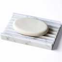 Marble Soap Dish - Soap Dish for Shower, Shower Bar Soap Holder, Stone Soap Container for Marble Bathroom Accessories, Decorative Dish with Drainage (Calacatta White, Rectangular)