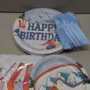 Grencian 96 PCS Skiing Birthday Party Supplies 350 GSM Skiing Paper Plates Napkins Forks Disposable Tableware Set Ski Party Decorations for Winter Skiing Theme Birthday Party Decorations Serves 24