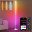 Marlrin RGBW Floor Lamp, Color Changing Standing LED Corner Lamp, Modern Lamp with Music Sync, Compatible with AlexaWi-Fi APP and Remote Control, 57.8" Floor Lamp for Living Room and Bedroom, Silver
