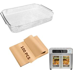 Air Fryer Accessories for Emeril Lagasse 26 Qt Extra Large Air Fryer, Air Fryer Basket with 100 Pcs Parchment Paper Sheets for Emeril Lagasse 26 Qt Toaster Oven
