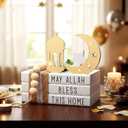 Blulu Islamic Wooden Tiered Tray Decor White Book Stack Golden Moon and Beads Start with Bismillah End with Alhamdulillah for Farmhouse Eid Muslim Ramadan Home Tabletop Art Decor (Bless This Home)