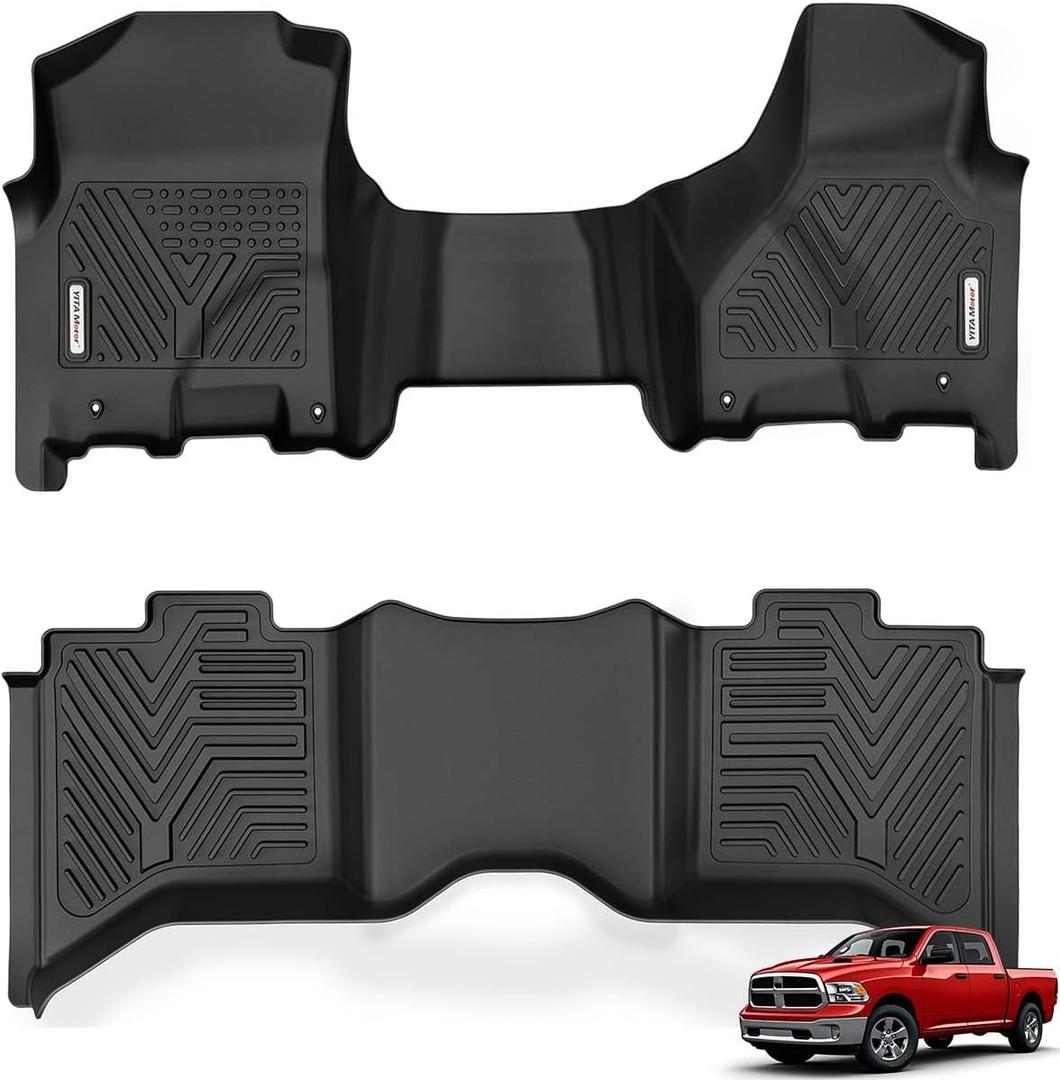 YITAMOTOR Floor Mats Compatible with 2013-2018 Dodge Ram 1500/2500/3500 Crew Cab & 2019-2024 Ram 1500 Classic Crew Cab, Custom Fit TPE Floor Liners 1st & 2nd Row All-Weather Protection, Black (Bench Seat)