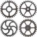 Yulejo 4 Pieces Wooden Industrial Steampunk Style Gear Wheel Wall Decoration 10 Inch Vintage Wooden Gear Combination Farmhouse Hanging Wall Decor for Home Wall Bar Decor Art Craft Wall Decor (Silver)