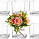 Square Glass Vases Set of 6, 4" x 4" x 4" Square Flower Vases for Centerpieces, Clear Vase for Flowers, Small Vase for Wedding, Party, Home Office Decoration