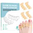 4 Pcs Silicone Toe Spacers  Yoga Toe Separators for Toe Straightening & Relaxation | Correct Overlapping Toes, Bunions, Hammer Toe | Toe Support toe separators for Women & Men (Tan, 3.98)