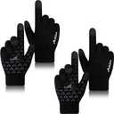 Achiou Winter Gloves for Men Women, 2 Pairs Touch Screen Texting Warm Running Gloves Thermal Soft Knit Lining, Elastic Cuff L