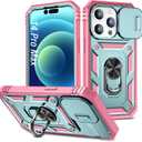 Case for iPhone 14 Pro Max, Shockproof Impact Resistant with Slide Lens Protective Cover Case for iPhone 14 Pro Max 6.7 inch (Pink Green)