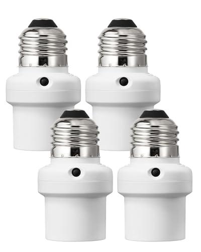 DEWENWILS Light Sensor Socket, E26/E27 Socket Adapter, Automatic Dusk to Dawn, Double Sensors for Porch/Wall Light Fixtures, Compatible with Incandescent/CFL/LED/Halogen, 4 Pack, White, ETL Listed