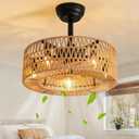 Boho Caged Ceiling Fan with Light, 18 inch Rattan Ceiling Fan with Light, Boho Fandelier, Farmhouse Fandelier Low Profile Cei ling Fan for Bedroom Kitchen Living Room Kids Room