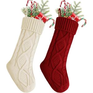 YOGINGO 2 Pack Christmas Stockings - Personalized Christmas Stockings, Large 18 Inches Christmas Stocking Hold All Surprises, Knitted Gift Stockings & Farmhouse Christmas Decor (2pcs Red/White)