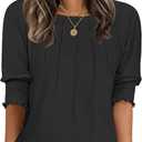 ANRABESS Womens Tops 3/4 Sleeve Crewneck Pleated Dressy Casual Shirts 2025 Summer Business Basic Tee Blouses Work Outfits Black XXL (Black, XXXL)