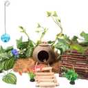Crested Gecko Tank AccessoriesReptile Vines Plants with Coconut Shell Ladder Hideout Hermit Crab Decor for Bearded Dragon Lizard Chameleon Tortoise Snake