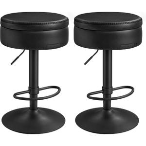 VASAGLE EKHO Collection - 360 Swivel Bar Stools Set of 2, Height Adjustable Barstools with Storage, Synthetic Leather with Stitching, Mid-Century Modern, Kitchen Bar, Easy Assembly, Ink Black