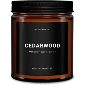 1OAK Cedarwood Candle - Woodsy Candles - Scented Candles for Men - Masculine Decor - Long Burning Candles Premium - Soy Wax (7oz.) (Amber Jar (7oz))