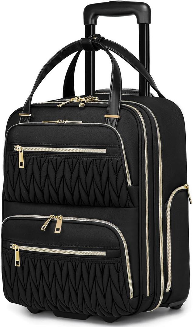 Carry-On Underseat Luggage with Wheels,Underseat Lightweight Suitcase for Women,16 inch Airlines Luggage for Overnight Business Travel (Black)