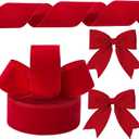 Yungyan Velvet Ribbons with Gold Edge Felt Ribbon Gift Bow Wrapping Ribbon for Handmade, Home Decor, Gift Wrapping, Wreath DIY Crafts, Christmas Tree(4 Inch X 120 Yards,Flocked Red)