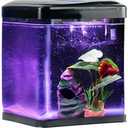 Betta Fish Tank Self Cleaning Glass 2 Gallon Small Nano Aquarium Starter Kits Desktop Room Decor w/LED Light Decorations & Whisper Filters Water Pump (Fish Tank)