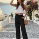 SEMARO Womens Casual High Waisted Linen Pants Wide Leg Lounge Palazzo Trousers Beach Outfits with Pockets (Black, L)