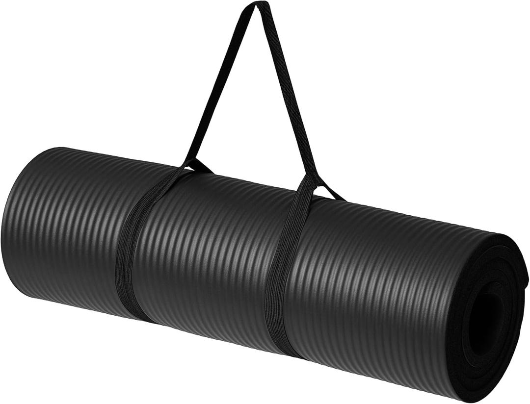 Amazon Basics 1/2 Inch Extra Thick Exercise Yoga Mat with Carrying Strap (Black)