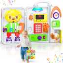 Montessori Busy Board for 1 Year Old Boy Girl, Musical Baby Toys 12-18 Months, Bilingual Learning Educational Toddlers Toys for 1-2 Year Old Birthday Gifts (Orange)