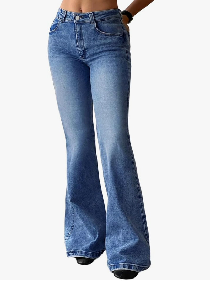 EMMIOL Women Bootcut Jeans Flare Jeans Mid-High Waisted Stretchy Jeans Trendy 90s Denim Pants, L