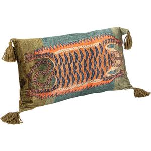 Creative Co-Op Cotton Velvet Blend Tiger Lumbar Pillow with Tassels, Multicolor, 24L x 14W x 0.5H inches