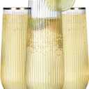 48 Pack Plastic Champagne Flutes Stemless 9 Oz, Ribbed Ripple Gold Rim Unbreakable Champagne Glasses, Elegant Durable Shatterproof Recyclable Glasses Ideal for Wedding Parties