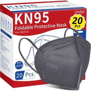 2 x ChiSip KN95 Face Mask 20Pcs, 5 Layer Design Cup Dust Safety Masks, Breathable Protection Respirator Against PM2.5 Dust Bulk for Adult, Men, Women, Indoor, Outdoor Use, Gray (20 Count (Pack of 1))