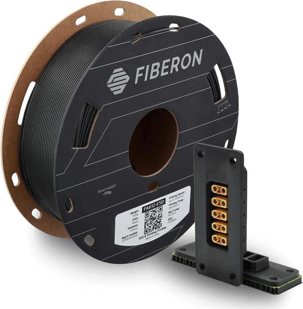 Polymaker Fiberon PA612-ESD 3D Printer Filament 1.75mm 0.5kg, ESD-Safe Carbon Fiber Nylon, Heat Resistant to 150C, Chemical Resistant, Industrial Grade Strength, PCB Fixtures, Electronics Housings