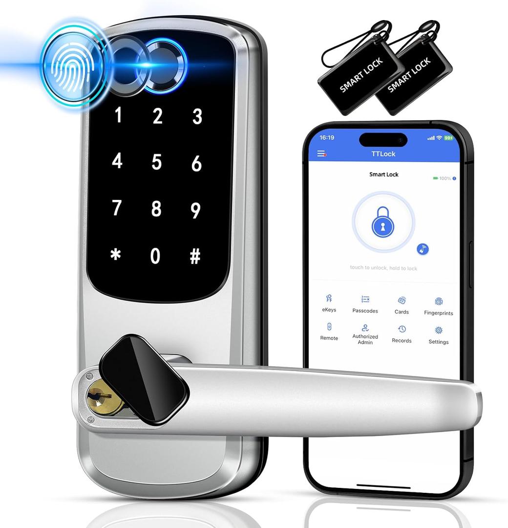 Smart Door Handle Lock, Upgraded Keypad Door-Locks with Handle, Keyless Entry Door-Lock with APP Control, Smart Locks for Front Door, Electronic Door Locks, Easy Setup and Installation