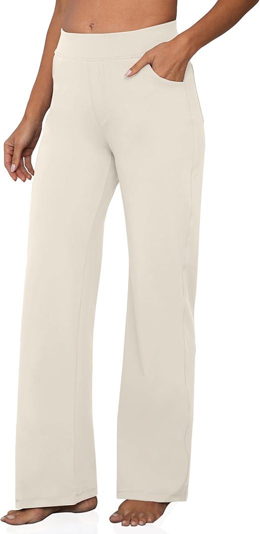VOOVEEYA Wide Leg Pants for Women, Yoga Pants with Pockets High Waist Casual Straight Dress Pants Petite/Tall/Regular, M