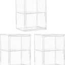 Acrylic Display Case for Collectibles, Clear Storage Bin with 3 Adjustable Layers and1 Removable Divider, Stackable Clear Storage Box With Magnetic Door for Figures, Home or Office,Large,3 Pack