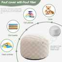 HIGOGOGO Round Stuffed Pouf Ottoman, Plaid Poufs with Foam Chunk Filling, Fluffy and Furry Pouf Foot Stool Storage Ottoman, 26 X 18 Floor Poufs Foot Rest for Living Room, Beige