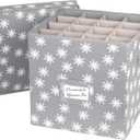 HOLDN STORAGE Christmas Ornament Storage Box with Lid - Christmas Decor Storage Containers that Store up to 64 Holiday Ornaments - Grey/White Snowflakes