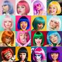 2 x MEEZY Hot Pink Short Bob Wigs Straight Hair with Flat Bangs Heart Sunglasses for Women, Colorful Funny Cosplay Daily Party Neon Wig Synthetic Natural As Real Hair Carnival Halloween Costume