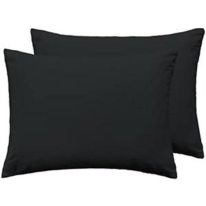 CT COTIM COYIN Soft 100% Cotton Zipper Pillowcases, Cozy and Lightweight Pillow Cover, Easy Care Pillow Case Protector, Set of 2, Black, Standard, 20" x 26"