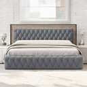 PVWIIK Upholstered Queen Platform Bed with Soft Fabric for Bedroom, Living Room, Solid Wood Bedframe w/ Wood Slat Support, Easy to Assemble, No Box Spring Needed, Grey