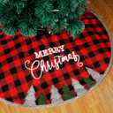 Juegoal 32 Inch Christmas Tree Skirt, Soft Red and Black Plaid Christmas Tree Mat for Xmas Party Decoration, Merry Christmas Base Cover for Christmas Tree Holiday Decor