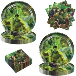 40Pcs for Hulk Party Supplies Include 20 Plates, 20 Napkins for The Hulk Birthday Party Decoration, 70"X42"