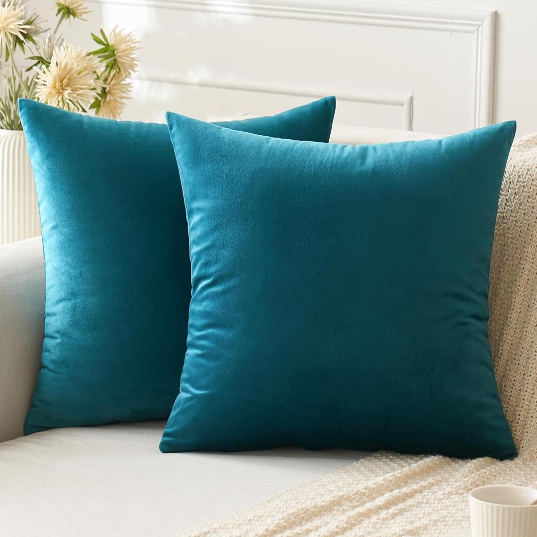 ANRODUO Pack of 2 Velvet Teal Throw Pillow Covers 20x20 Inch Decorative Pillow Covers Euro Cushion Case Soft Solid Square Cozy Modern Home Decor Pillowcase for Sofa Couch Bed Room Decor Home Decor