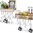 Floating Mug Racks 2 Pack - Wall Mounted Coffee Cup Holder with 12 Hooks, Mug Organizer for Kitchen, Farmhouse Coffee Bar Decor (Carbonized Black)